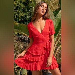 NWT Lulus Red Dot Ruffle Dress